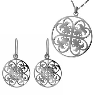 Orphelia WoMens 925 Sterling Silver Set: Chain-Pendant + Earrings - Black SET-6035/3 - One Size