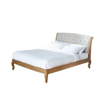 Robin des Bois Cama de 160x200 en roble y lino marr&oacute;n
