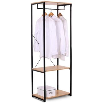 Woltu Stand Appendiabiti Attaccapanni Guardaroba Scaffale a 3 Ripiani Portabiti Legno+Nero - Woltu