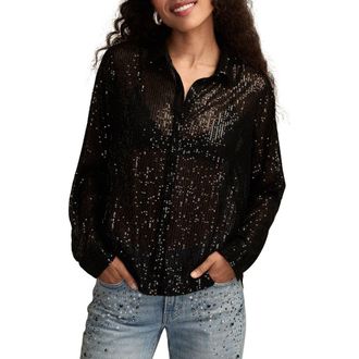 Lucky Brand Sheer Sequin Shirt in Caviar at Nordstrom, Size Small