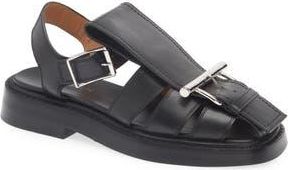 Alexander McQueen T-Bar Fisherman Sandal in Black/Silver at Nordstrom Rack, Size 9Us / 39Eu