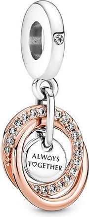 Pandora Moments Silver & 14K Rose Gold Plated Cz Family Always Encircled Dangle Charm