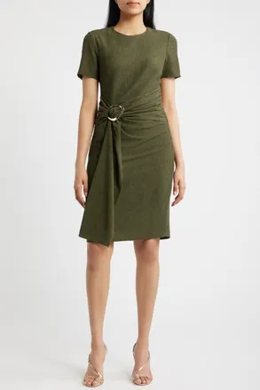 Vince Camuto Side Tie Textured Knit Dress in Olive at Nordstrom, Size 16