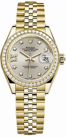 Rolex Lady-Datejust Silver Diamond Dial Automatic 18 Carat Yellow Gold Jubilee Watch 279138SRDJ