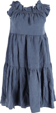 Ulla Johnson Olivia Mini Off the Shoulder Tiered Dress in Blue Tencel