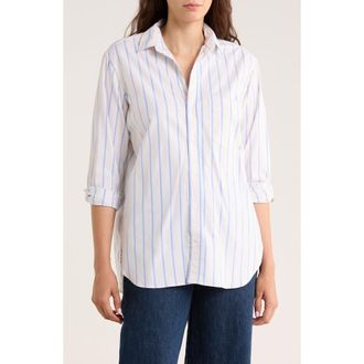 Frank & Eileen Boyfriend Cotton Button-Up Shirt in Beige White Blue Stripe at Nordstrom Rack, Size Xx-Small