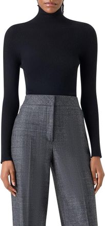 Akris Cashmere & Silk Rib Funnel Neck Sweater in Dark Navy at Nordstrom, Size 14