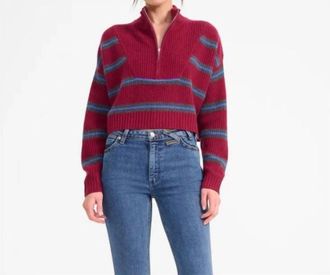 Staud Cropped Hampton Cashmere Sweater In Crimson Stripe