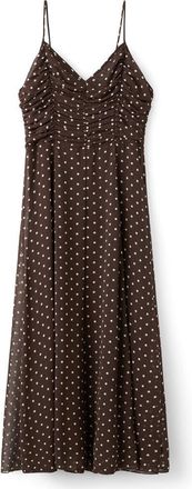 Mango Ruched Dot Sleeveless Maxi Dress in Chocolate at Nordstrom, Size 4