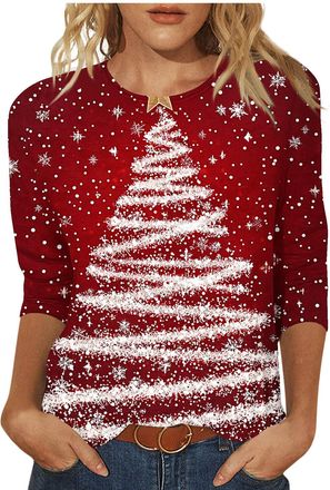 Generic Women Christmas Sweatshirts Funny Novelty Christmas Jumper Comfortable Crewneck Pullover Comfy Holiday Blouses Loose Fit Sweatshirts Red