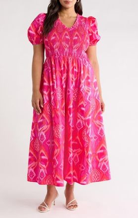 Sugarlips Prissa Ikat Brenty Smocked Maxi Dress in Magenta-Coral at Nordstrom, Size 1 X
