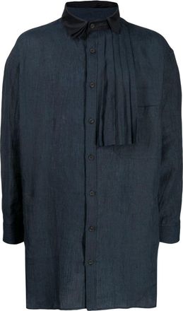 Yohji Yamamoto pleated-detail cotton shirt - men - Linen/Flax - 3 - Blue
