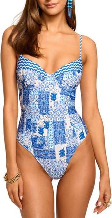 Ramy Brook Jayda Print Underwire One-Piece Swimsuit in Ocean Combo at Nordstrom, Size X-Small