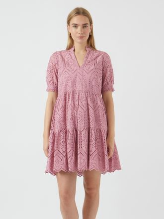 Y.A.S Blusenkleid Y.A.S YASHOLI SS DRESS S. NOOS, Damen, Gr. XXL (44), N-Gr, lila (lilas), Web, Obermaterial: 100% Baumwolle, unifarben, V-Ausschnitt, Kleid