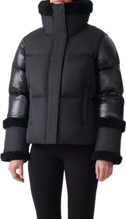 Mackage Lydana Down Jacket with Genuine Shearling Trim and Removable Bib in Black at Nordstrom, Size X-Small