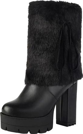 Generic Womens Chunky Mid Calf Boots Round Toe Super High Heel With Platform Zipper Closure Goth Punk Style Dress Shoes