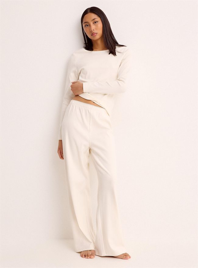 Womens Scalloped edging pointelle knit pyjama pant