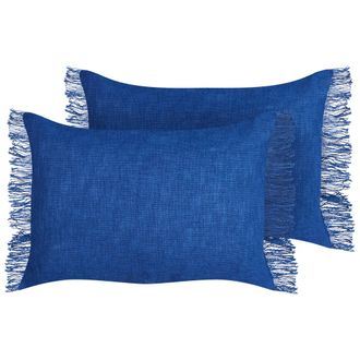 Beliani Beliani - Conjunto De 2 Cojines Rectangulares Con Flecos 35 X 50 Cm Azul Marino Maba