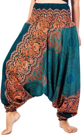 Lofbaz Womens Rose 1 Smocked Waist 2 in 1 Harem Jumpsuit Pants Teal Green M