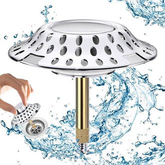 OEM Tap&oacute;n De Ba&ntilde;era 2 En 1 Con Colador Para El Pelo - Tap&oacute;n De Desag&uuml;e Universal - Plateado - Acero Inoxidable