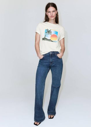 Mango Maglietta cotone stampata beige - Donna - XS - MANGO