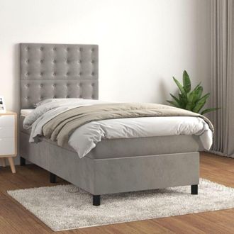 vidaXL Cama Box Spring Con Colch&oacute;n Terciopelo Gris Claro 90x190 Cm Vidaxl