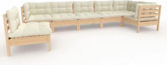 vidaXL Muebles De Jard&iacute;n 7 Piezas Cojines Madera De Pino Color Crema Vidaxl