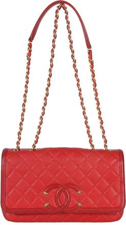 Chanel Red Leather Quilted Caviar Small Filigree Flap Bag (Authentic Pre-Loved)
