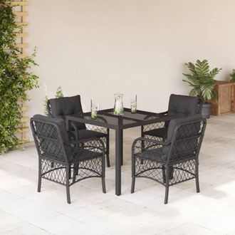 vidaXL Set De Muebles Jard&iacute;n 5 Pzas Con Cojines Rat&aacute;n Sint&eacute;tico Negro Vidaxl