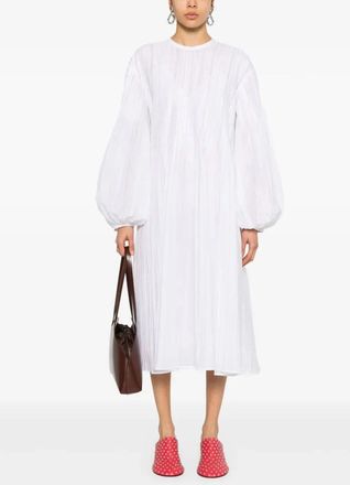 Jil Sander Womens White Pleated Dress Cotton - Size EU 36 (Womens)