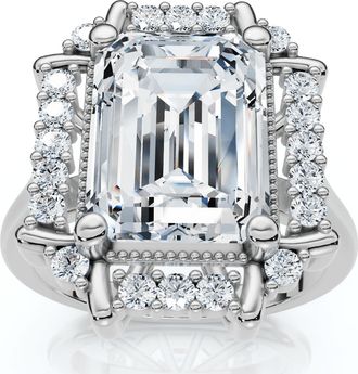 Pompeii3 4 1/4 Ct Emerald Moissanite & Diamond Engagement Ring White Yellow or Rose Gold