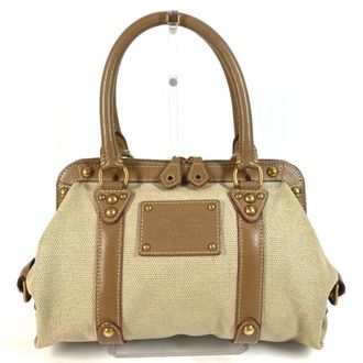 Louis Vuitton Beige Canvas Leather Handbag Shoulder Bag Tote Bag (Pre-Owned)