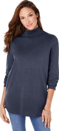Roaman's Long Sleeve Mockneck Ultimate Tee in Navy at Nordstrom, Size 5X