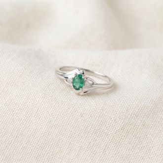 Pompeii3 1/2ct Genuine Oval Emerald & Diamond Ring 14K White Gold Size Selectable