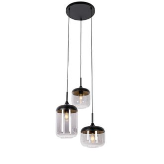 QAZQA Qazqa Dise&ntilde;o L&aacute;mpara Colgante Negra Con Dorado Y Cristal Ahumado 3 Luces Redonda - Kyan Vidrio /acero Redonda Adecuado Para Led Max. 3 X 40 Watt