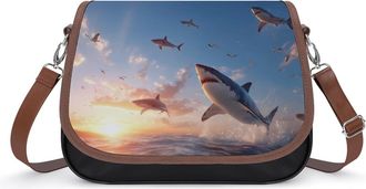 Generic Sharks in The Ocean Sunset Fashion Womens Crossbody Bags Novelty Handbag Shoulder Bag Purse