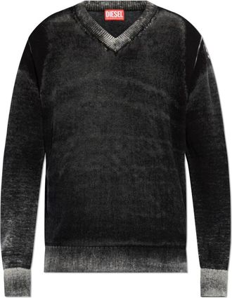 Diesel Sweater K-Veli - Heren - V-hals truien - Zwart - M - Katoen - Truien & Vesten