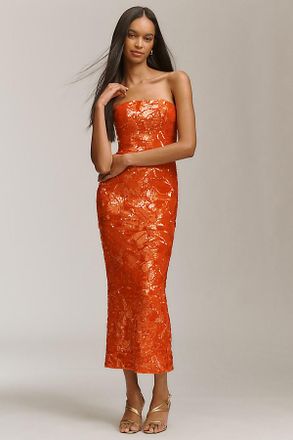 Helsi Leslie Strapless Stretch Sequin Mesh Midi Dress