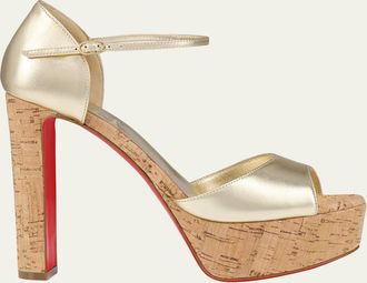 Christian Louboutin 130mm Sandaloo Metallic Leather Platform Sandals
