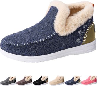 Generic Cozy Orthopedic Fleece Slip-On Boots for Women & Men, Warm Plush Lined Non-slip Casual Shoes, Lightweight Warm Boots (Blue,10.5)