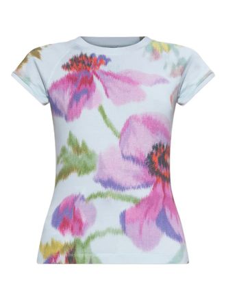 Loewe floral-print raglan-sleeve top - women - Viscose/Cotton - M - Blue
