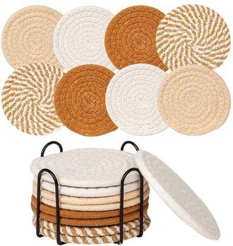 OEM Juego De 8 Posavasos (incluye Soporte De Almacenamiento), Juego Minimalista De Posavasos De Algod&oacute;n Tejido, Di&aacute;metro 11 Cm