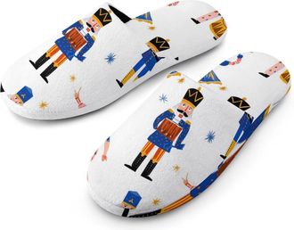 Generic Christmas Nutcracker Mens Slippers Warm Non-Slip Houes Shose Spa Slipper for Home Bedroom