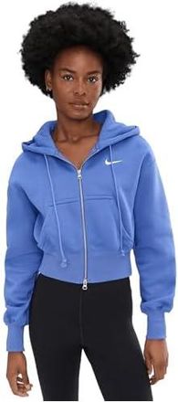 Nike Sportswear Phoenix Fleece Loose Full-Zip Crop Hoodie Womens Sweatshirt Light Medium Blue/Sail : 2XL (US 20-22), Cotton/Polyester