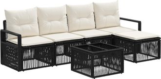 vidaXL Conjunto De Sof&aacute;s De Jard&iacute;n 6 Uds. Negro Rat&aacute;n Sint&eacute;tico Vidaxl