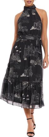 London Times Tie Waist Halter Dress in Black/Light Cream at Nordstrom Rack, Size 18