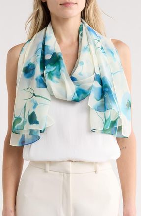 Calvin Klein Watercolor Chiffon Scarf in Aqua at Nordstrom Rack