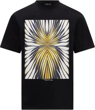 Roberto Cavalli T-shirt met artistieke print - Heren - T-shirts - Zwart - XL - Katoen - Tops