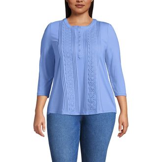 Lands End 3/4 Sleeve Lightweight Jersey Embellished Top in Clear Blue Sky at Nordstrom, Size X-Large