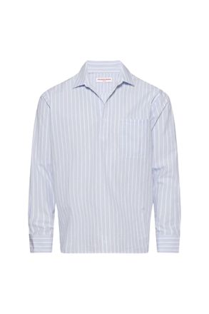 Orlebar Brown Mens Shanklin Long Sleeve Shirt In Serenity Blue / White